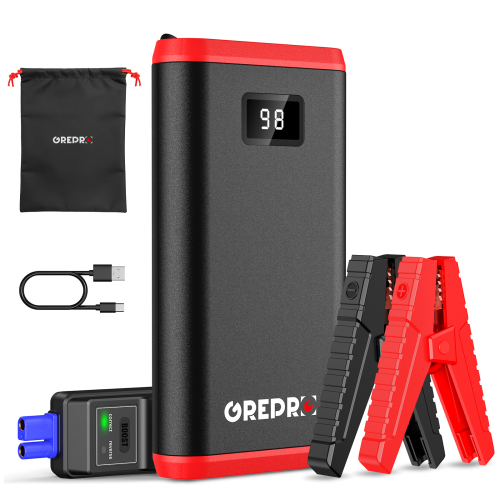 GREPRO 4000A Jump Starter Power Pack, up to 7.0L Gas, 5.0L Diesel Emergency Roadside, LCD Display, LED Flashlight,Carry Bag,Car Battery Booster Jump Starter for 12V Vehicles, Motorcycle