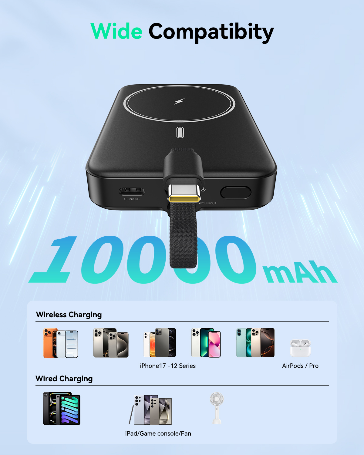 GREPRO Power Bank 10000mAh for Magsafe with a 22.5W C Cable LED Display Magnetic Power Bank with USB-C Input & Output,Travel Essential,for iPhone 17/16/15/14/13/12 Series and AirPods Visit the GREPRO Store