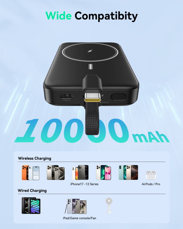 GREPRO Power Bank 10000mAh for Magsafe with a 22.5W C Cable LED Display Magnetic Power Bank with USB-C Input & Output,Travel Essential,for iPhone 17/16/15/14/13/12 Series and AirPods Visit the GREPRO Store