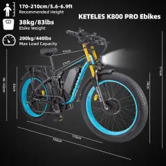 Bicicleta elétrica de montanha KETELES K800 Pro 2000W Motor Duplo