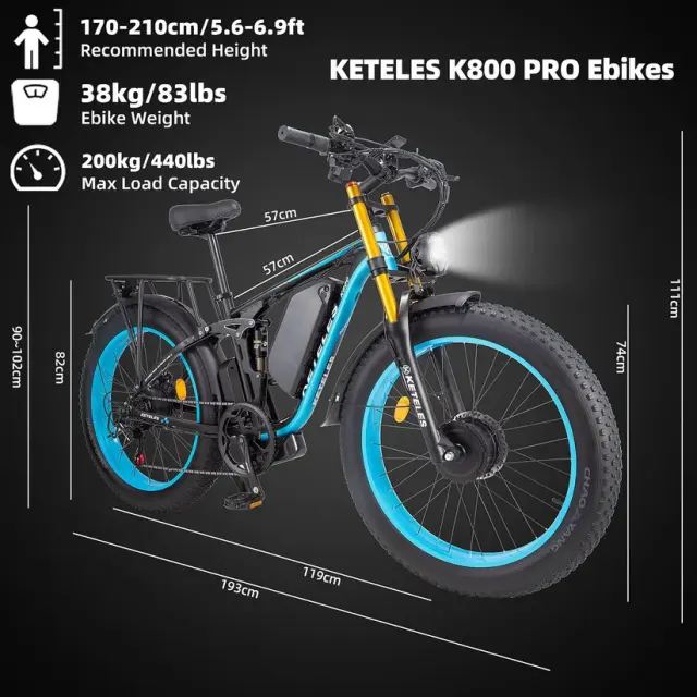 Bicicleta elétrica de montanha KETELES K800 Pro 2000W Motor Duplo