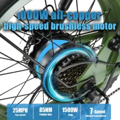 Electric Bike Keteles K880 48V17.5Ah 1000W Fat Tire E Bike, 43km/h 20