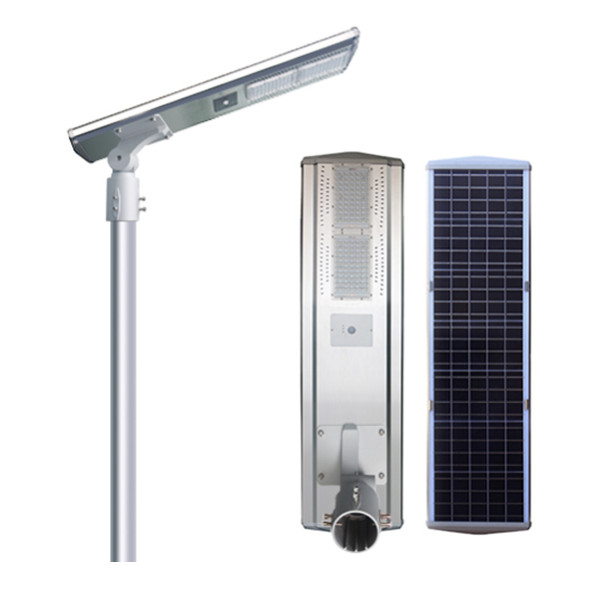 Sensor de movimiento PIR y control de temporizador LED alumbrado público solar 50W con panel solar de alta eficiencia