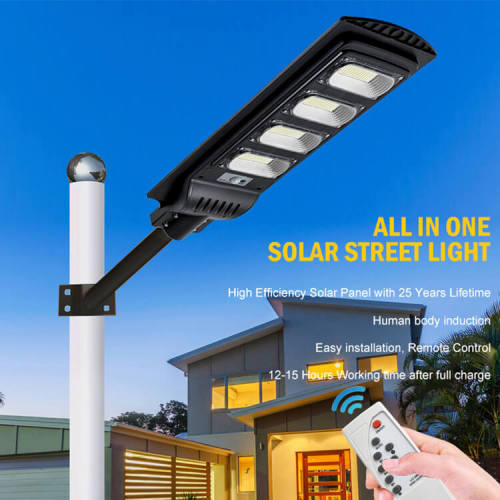 Lâmpada de rua solar de alto lúmen Sensor de movimento por indução à prova d'água Luminaria externa rua LED lâmpada solar de jardim