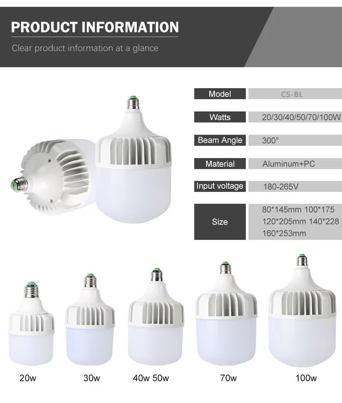 Bombilla LED ahorro de energía de 80W 100W E40 E27 T140 con microprocesador SMD2835