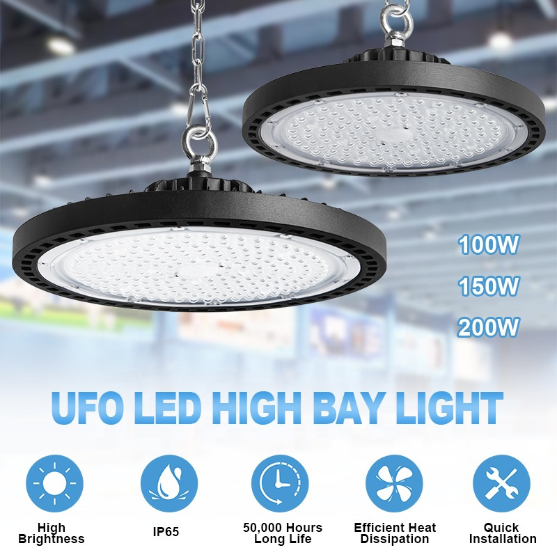 Cancha de bádminton a prueba de explosiones IP65 150W 200W Luces LED de gran altura 100W UFO LED Luz de gran altura para envío directo
