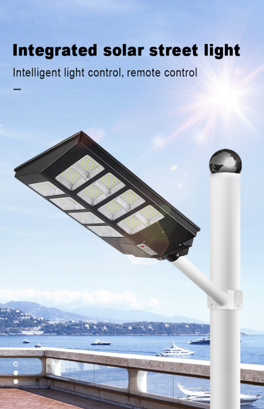 Nouveau design capteur de mouvement à haute luminosité étanche 300W réverbère solaire intégré batterie LiFePO4