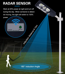 Les capteurs radar imperméabilisent l'extérieur Ip65 120w 150w intégré tout dans un réverbère mené solaire