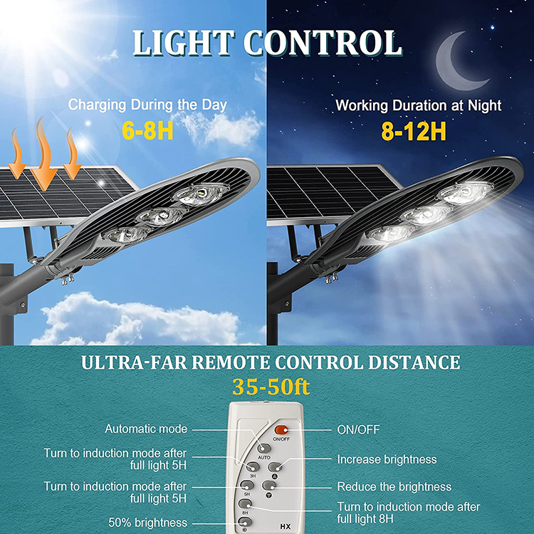 IP67 lampadaire LED étanche 50w 100w 150w led lampadaire solaire extérieur split lampadaire solaire avec batterie intégrée