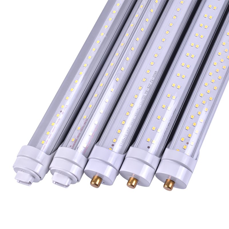Tubo de luz LED T8/T10/T12 de 8 pies, base FA8 de un solo pin, bombillas fluorescentes LED de dos filas de 8 pies Eliminación de balasto de potencia de dos extremos