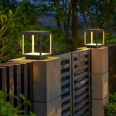 Poste de portão de vila movido a energia solar, decoração de parede à prova d'água, luz quadrada, lâmpada de tijolo solar