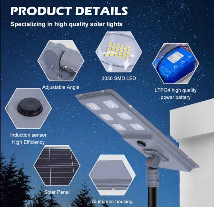 Lampadaire solaire étanche IP65, éclairage urbain extérieur personnalisé, 100, 200 ou 300 watts