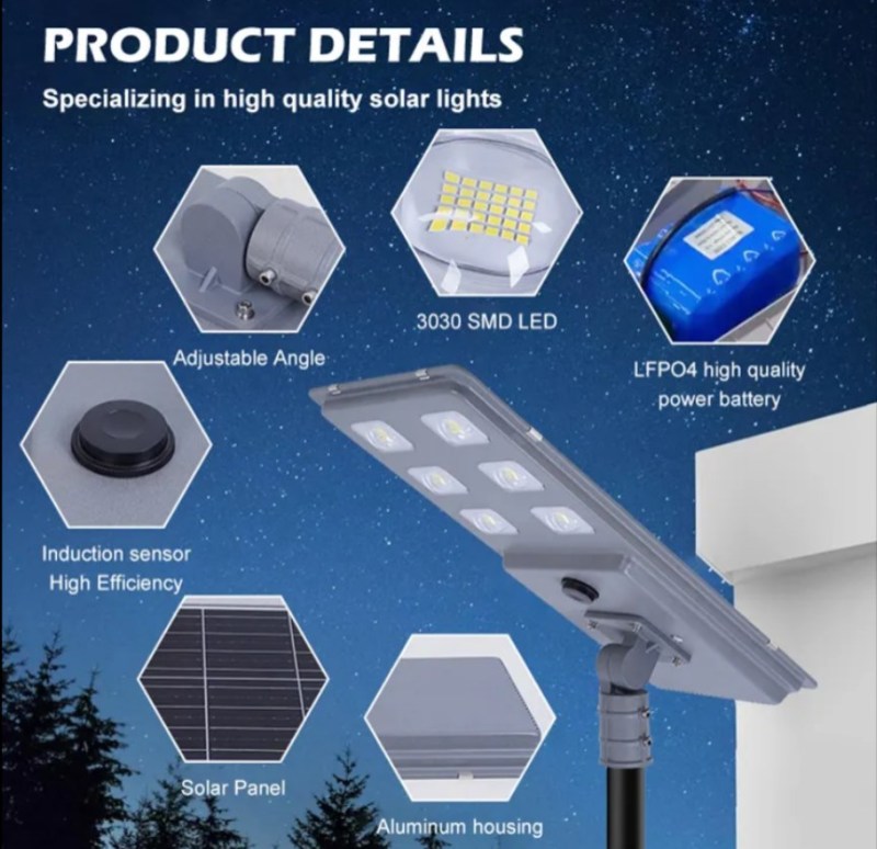 Lampadaire solaire étanche IP65, éclairage urbain extérieur personnalisé, 100, 200 ou 300 watts
