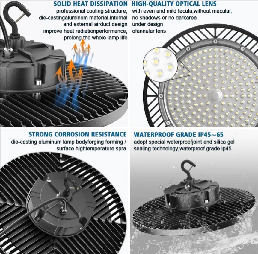 Éclairage industriel commercial 100 W 150 W 200 W IP65 rond UFO LED High Bay Light entrepôt atelier Highbay Lamp