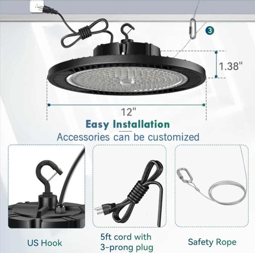Éclairage industriel commercial 100 W 150 W 200 W IP65 rond UFO LED High Bay Light entrepôt atelier Highbay Lamp