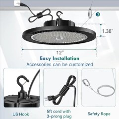 Éclairage industriel commercial 100 W 150 W 200 W IP65 rond UFO LED High Bay Light entrepôt atelier Highbay Lamp