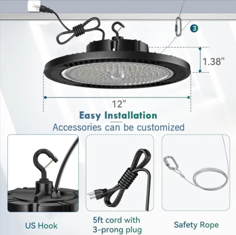 Éclairage industriel commercial 100 W 150 W 200 W IP65 rond UFO LED High Bay Light entrepôt atelier Highbay Lamp