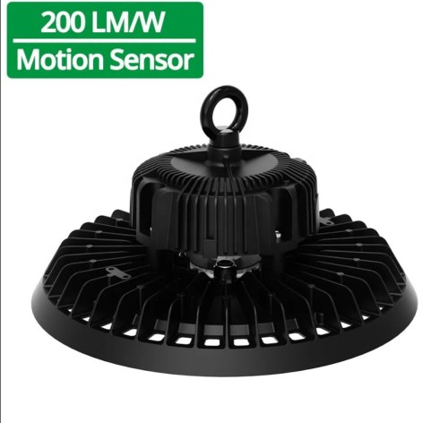Éclairage LED UFO Highbay 200 lumens par watt 100 W 150 W avec détecteur de mouvement pour entrepôt