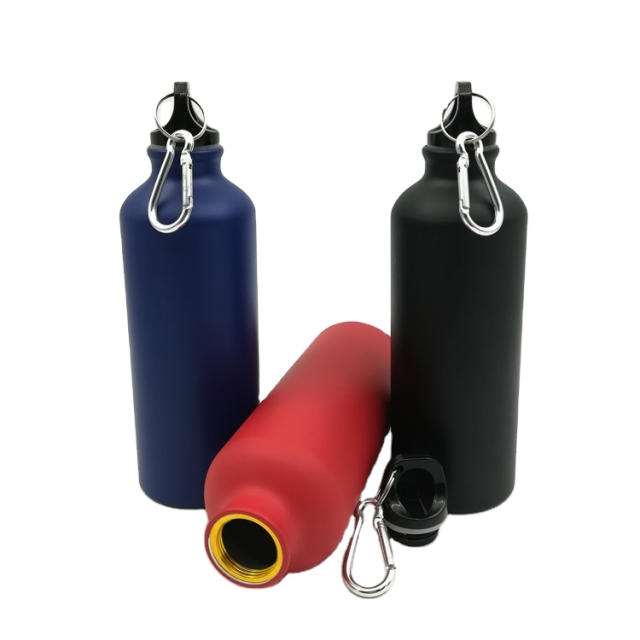 Empty 400ml 500ml 600ml 750ml Matte Finish Round Aluminum Portable Aluminum Sports Outdoor Bike Sports Tools Water Bottle With Meal Carabiner Manufacturer Wholesale Factory Supplier