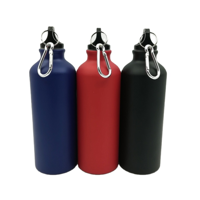 Empty 400ml 500ml 600ml 750ml Matte Finish Round Aluminum Portable Aluminum Sports Outdoor Bike Sports Tools Water Bottle With Meal Carabiner Manufacturer Wholesale Factory Supplier