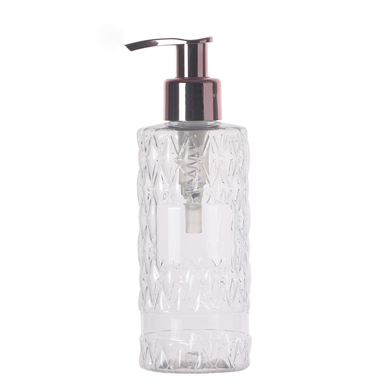 Stock 200ml Clear Empty Flower Emulsion Shampoo And Shower Set Cosmetics Press PET Plastic Bottles 0-100% PCR Manufacturer Wholesale Factory Supplier