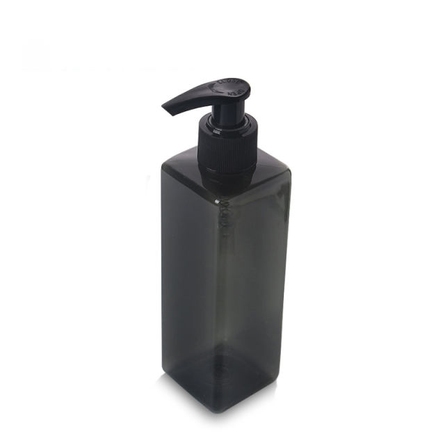 Stock Clear Empty 220ml Cosmetic Packaging Lotion Shampoo Press Bottle PET Black Square Plastic Bottle 0-100% PCR Manufacturer Wholesale Factory Supplier