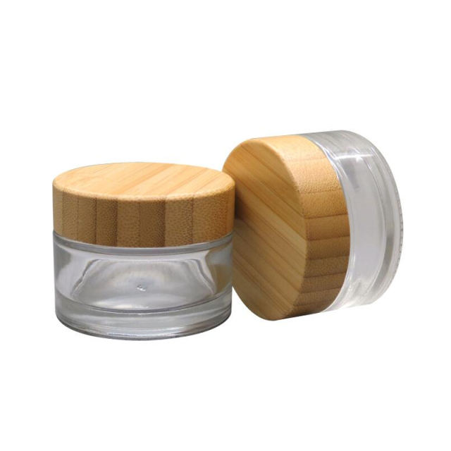 stock glass cream jar with bamboo lid cosmetic jar manufacturer wholesale factory supplier