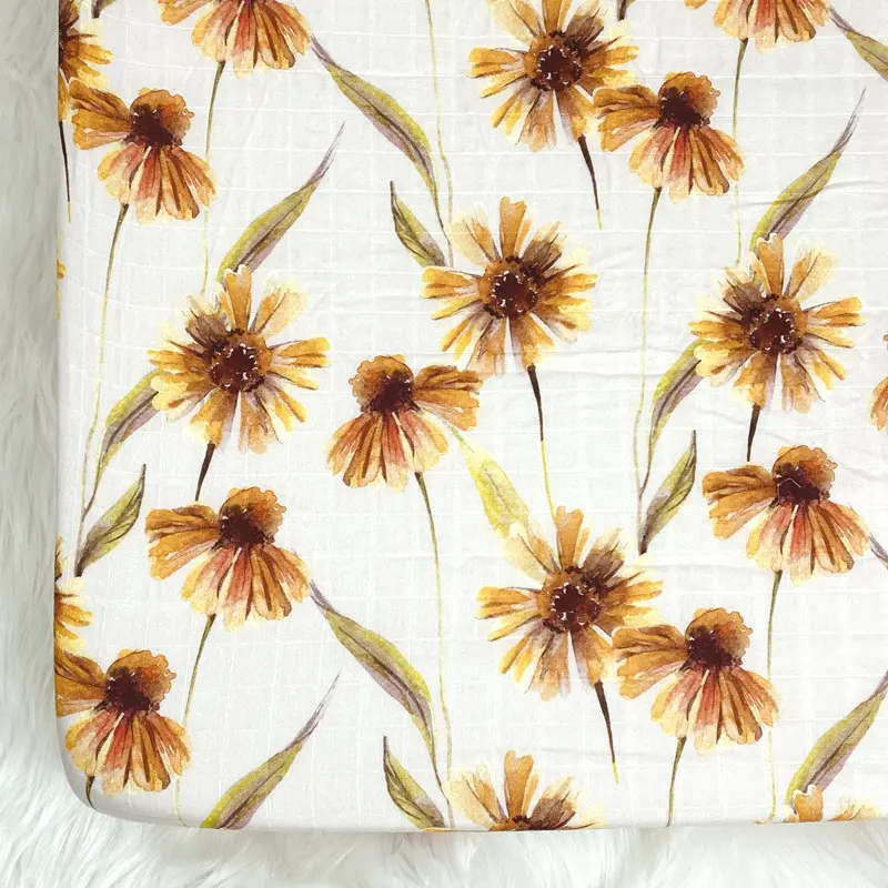 Flower digital printed baby cotton fitted sheet