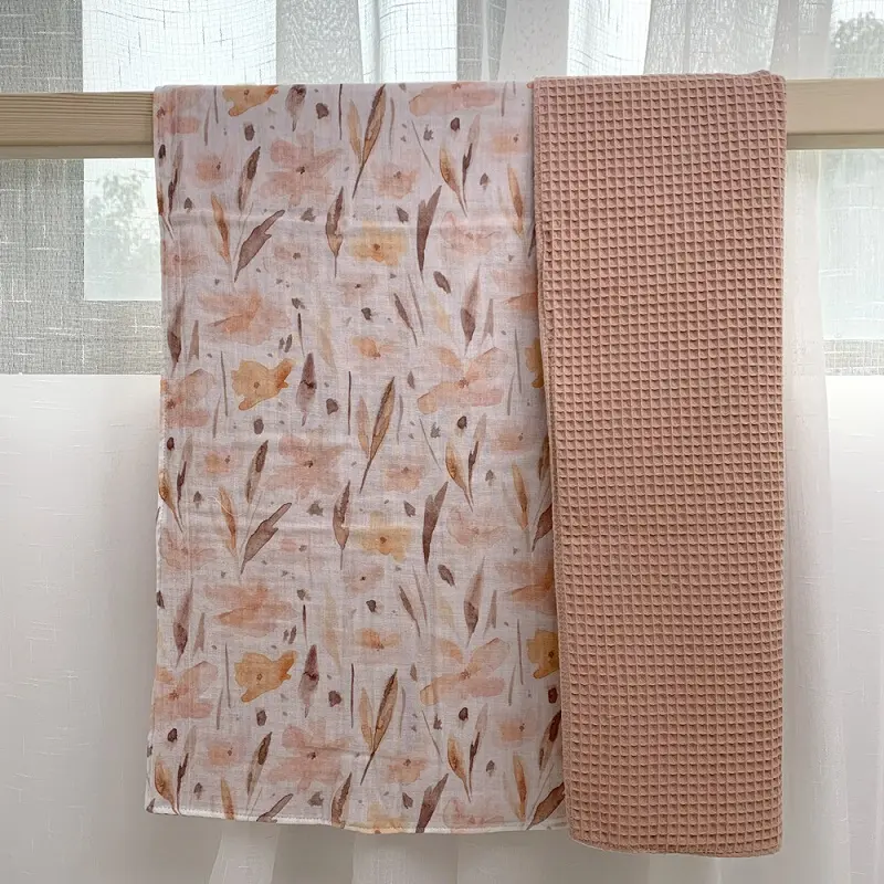 couverture en gaze gaufrée à imprimé numérique de fleurs de nopal