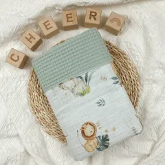 100% cotton waffle weave gauze digital print wrap muslin blankets for newborn baby