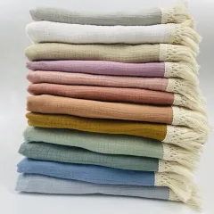 custom 100% cotton so soft cozy knit muslin throw blanket with tassels wholesale