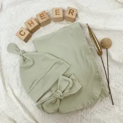 custom personalized swaddle blanket and hat and headband set