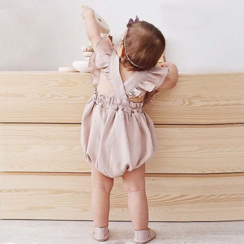 beautiful fashion hot sale cute cotton linen romper for baby girl
