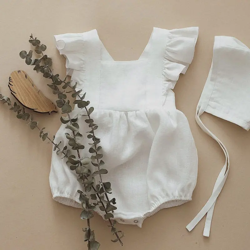 soft fashion hot sale cute cotton linen romper for baby girl