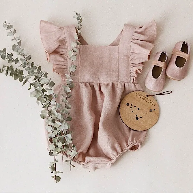 cute fashion hot sale cute cotton linen romper for baby girl