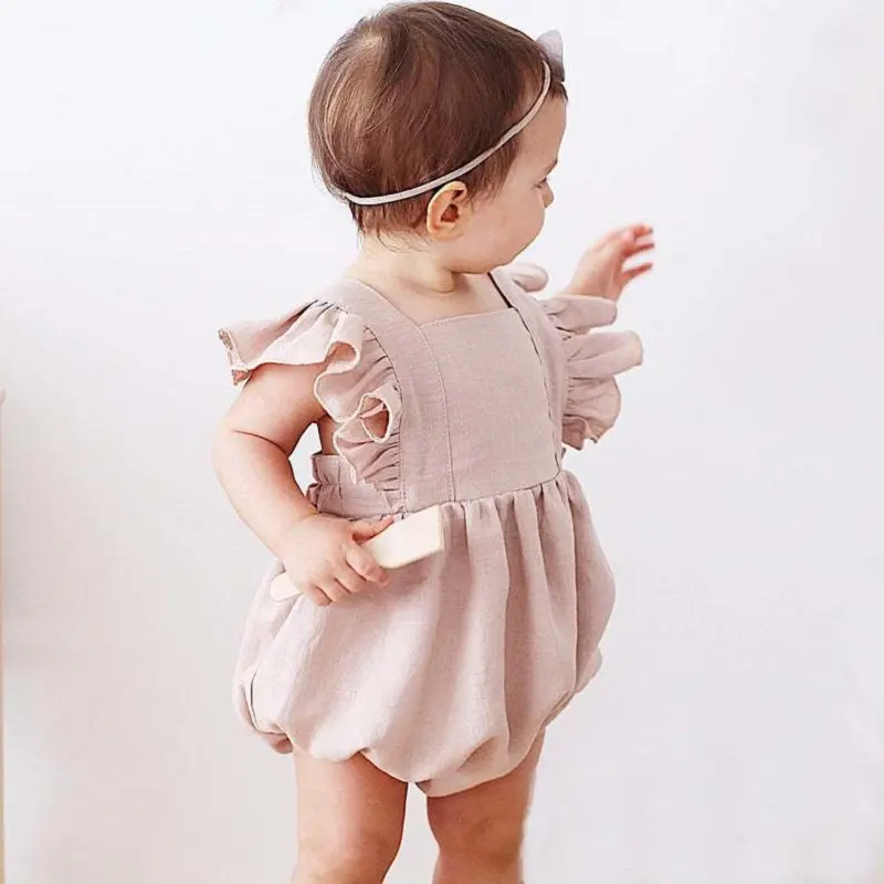 new fashion hot sale cute cotton linen romper for baby girl