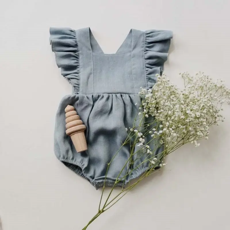 pretty fashion hot sale cute cotton linen romper for baby girl