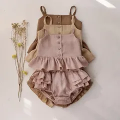 Linen cotton short sleeve jumpsuit for baby girl