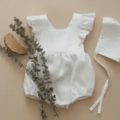 fashion hot sale cute cotton linen romper for baby girl