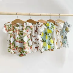 Organic Bamboo Cotton Gauze Breathable Soft Short Sleeve Shorts Set for baby girl