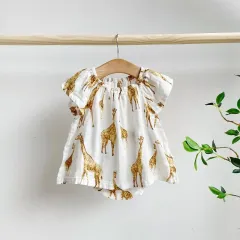 Organic Bamboo Cotton Gauze Breathable Soft Short Sleeve Shorts Set for baby girl