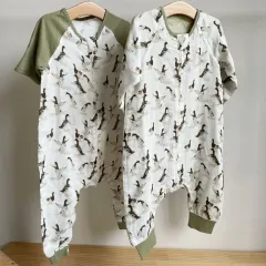 hot summer short sleeve cozy muslin sleeping bag set for kid