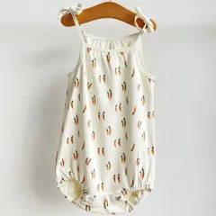 cotton digital print infant summer romper with suspenders