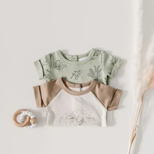 hot sale frog raccoon print sleeveless short romper bodysuit set