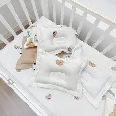 soft breathable bear printed cotton muslin newborn head shaping pillow hot sale