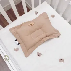 soft breathable bear printed cotton muslin newborn head shaping pillow hot sale