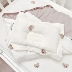 soft breathable bear printed cotton muslin newborn head shaping pillow hot sale
