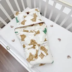 so cute embroidered bear muslin swaddle blankets best shower gift for baby