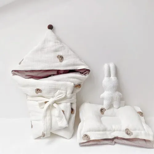 so cute embroidered bear muslin swaddle blankets best shower gift for baby