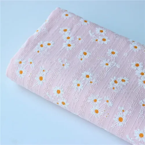 cotton muslin jacquard fabric by the yard with daisies print hot sale